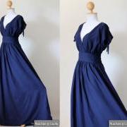 Navy Blue Maxi Dress - Sleeveless or Short Sleeve Cotton Evening Dress : Classy Gorgeous Collection
