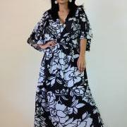 Black White Kimono Dress Women Kaftan Maxi Dress : Boho Kimono Collection