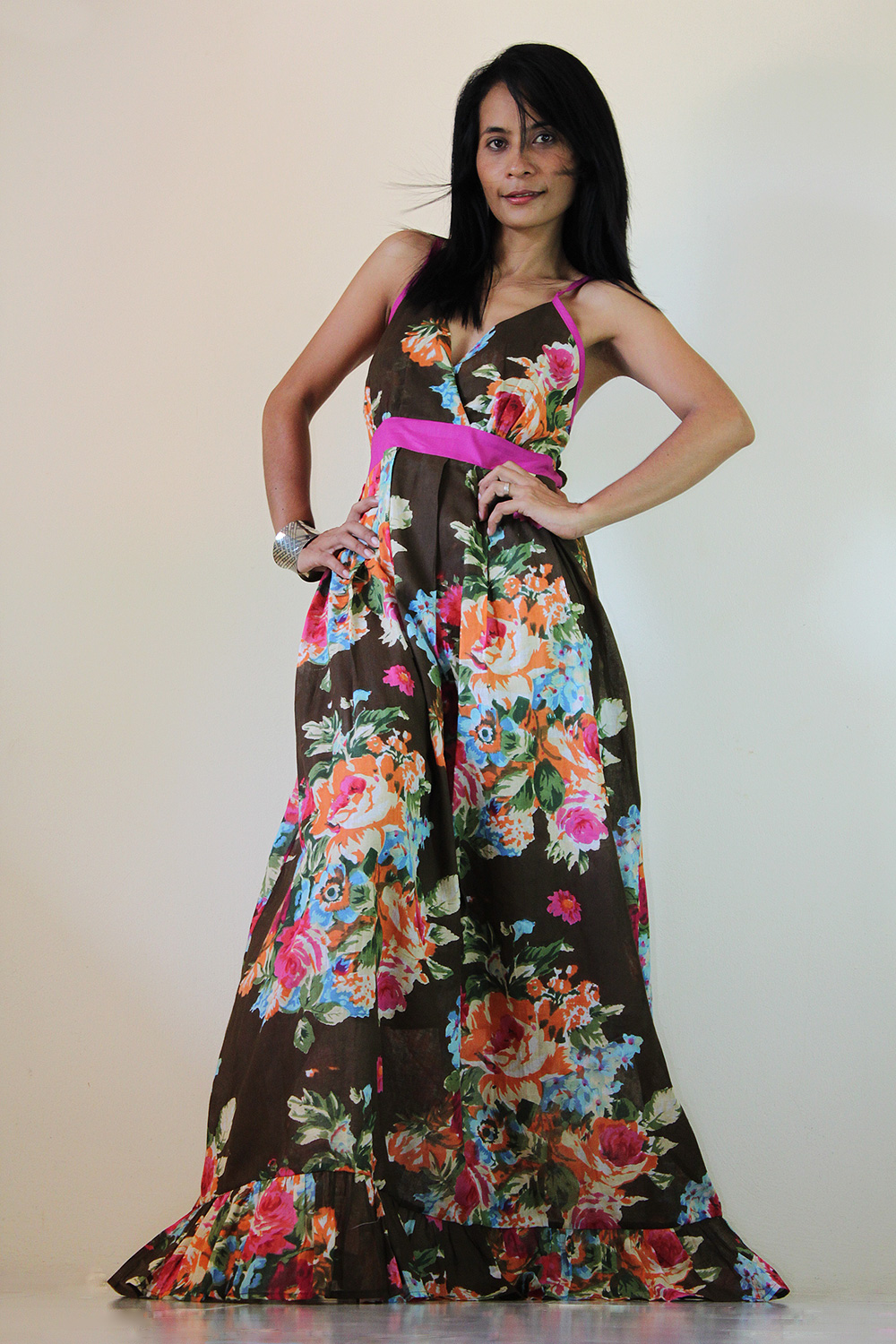 Floral Maxi Dress Bohemian Summer Cotton Cute V Neck : Sweetie Vintage ...