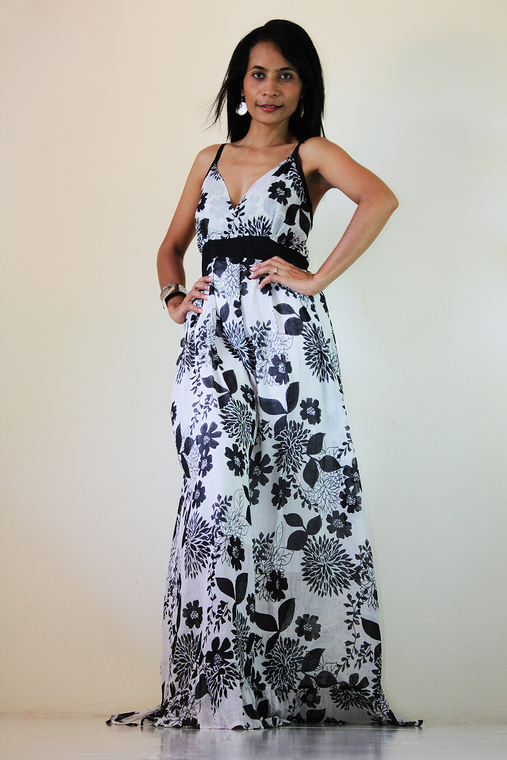 Floral Maxi Dress Black And White Summer Cotton Cute V Neck : Sweetie ...