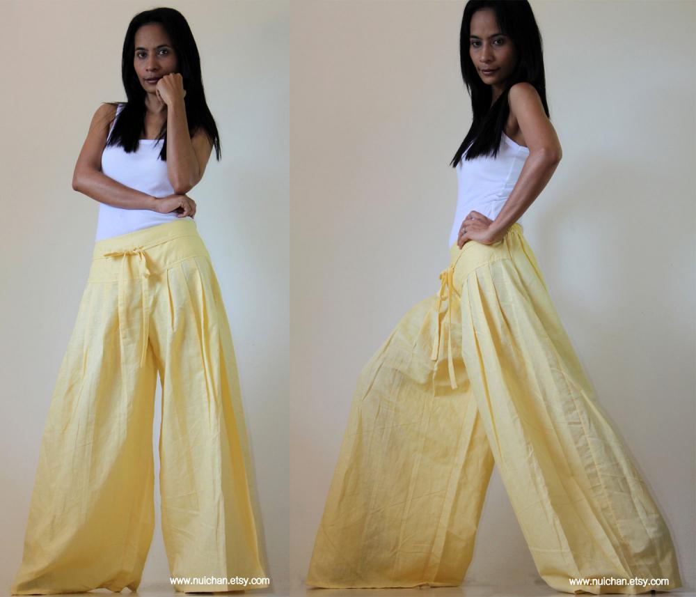 yellow wide leg pants