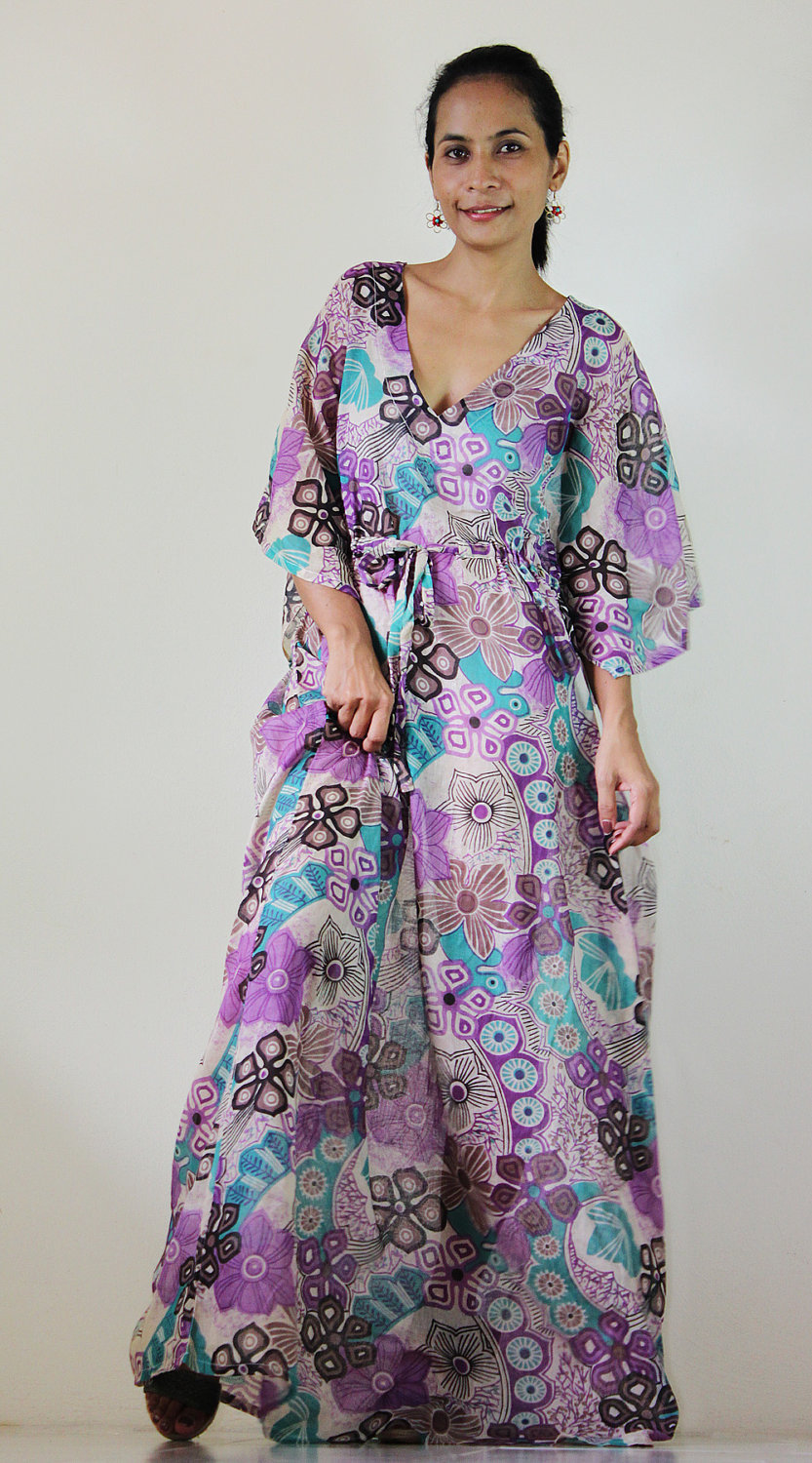 Maxi Dress Kaftan Long Boho Gown With Lovely Flower Print : Bohemian ...