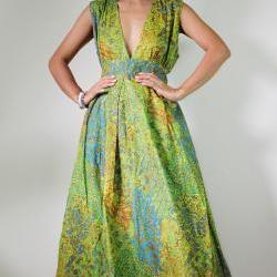 Peacock Maxi Dress - Boho Sexy Plunging V-neck Long Evening Gown ...