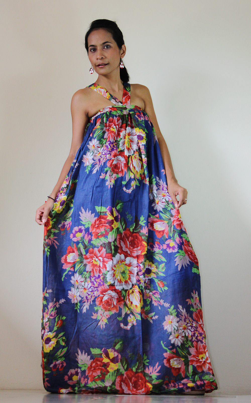 Floral Maxi Dress Party Bridesmaid Stylish Blue Tube Halter Spring ...