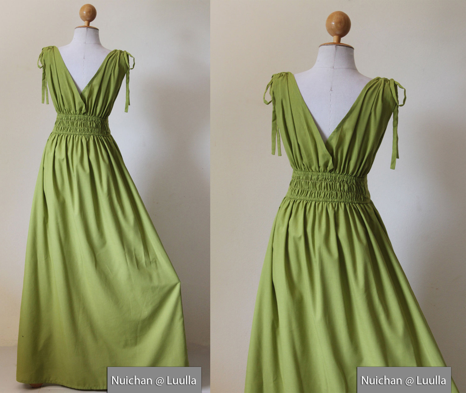 Green Maxi Dress - Sleeveless Or Short Sleeve Cotton Evening Dress ...