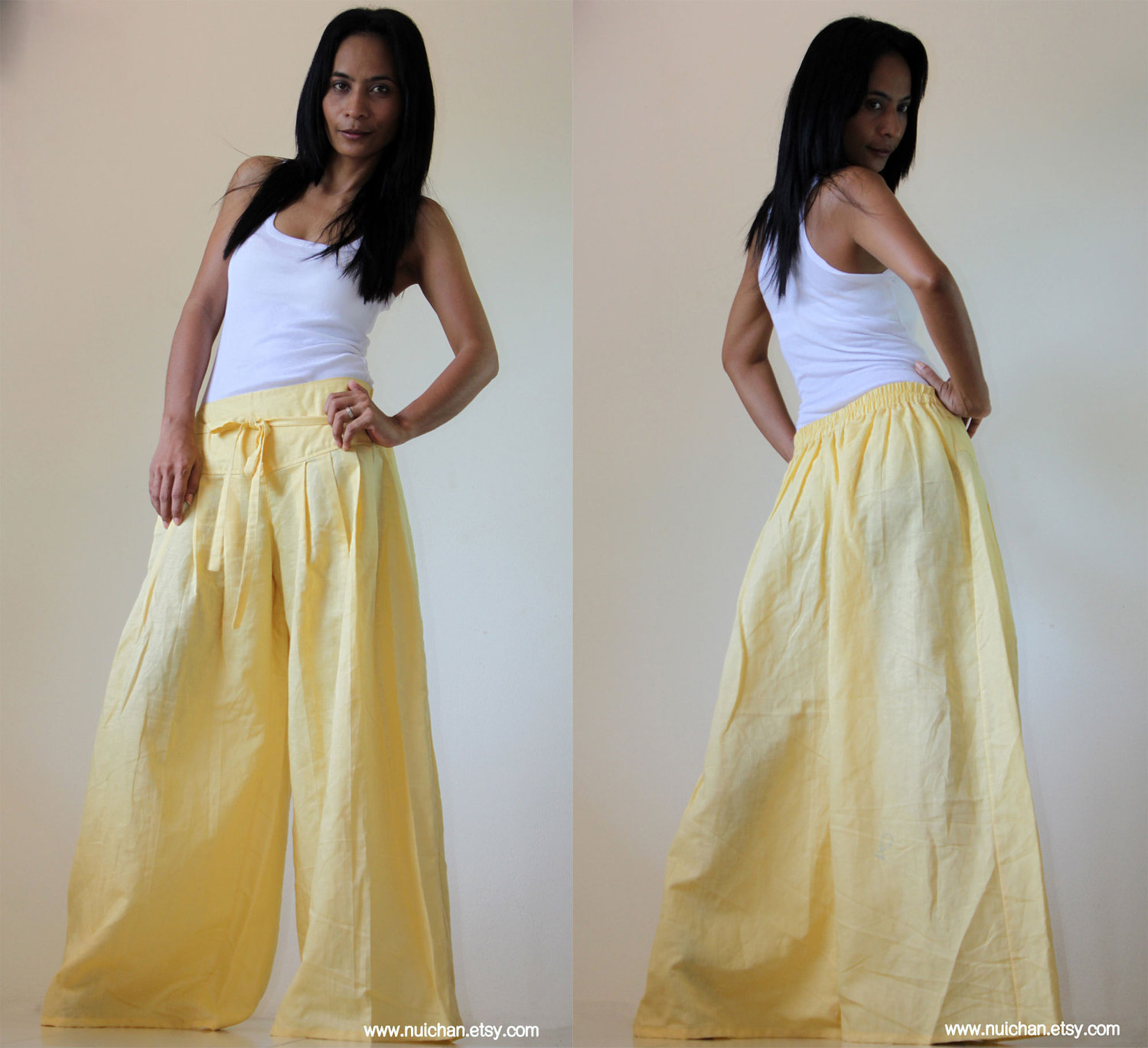 yellow wide leg pants